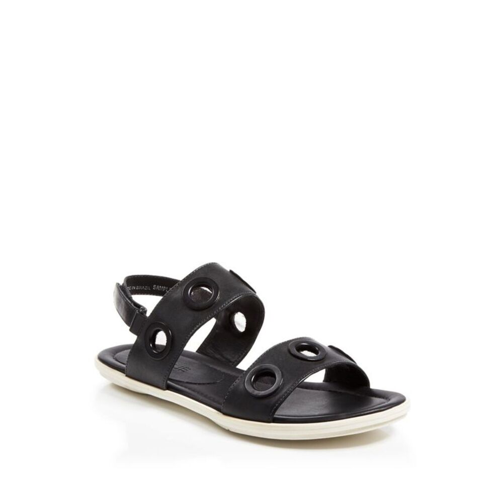 A7EIJE Womens Black Mesh Grommet Farine Round Toe Leather Slingback Sandal 7.5